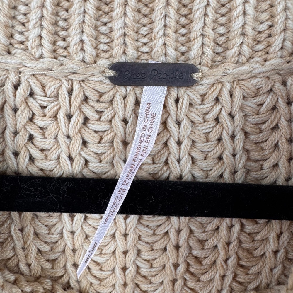 NEW NWT Free People Sweater Bell Song Beige Medium Sandcastle Knit Mock Neck - Picture 9 of 16